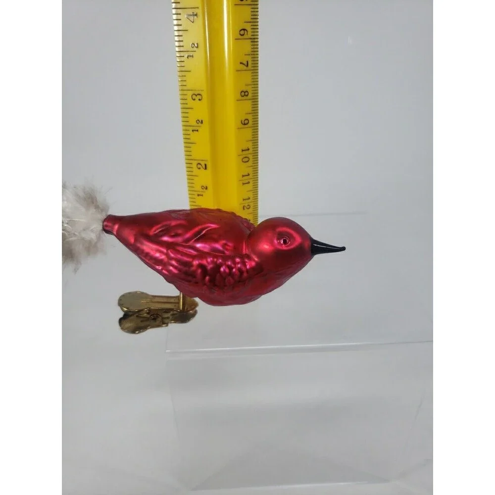 Vintage Blown Glass Red Bird Feather Tail Spring Clip Legs Classic Rare Uncommon